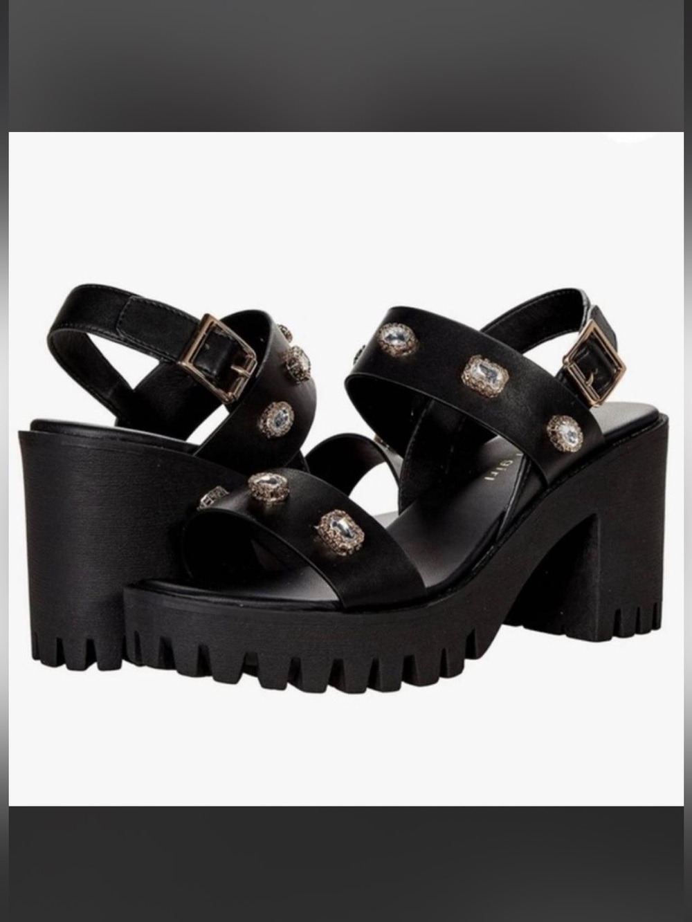 Madden girl Women’s Black Embellished Lug-Sole Platform Sandals